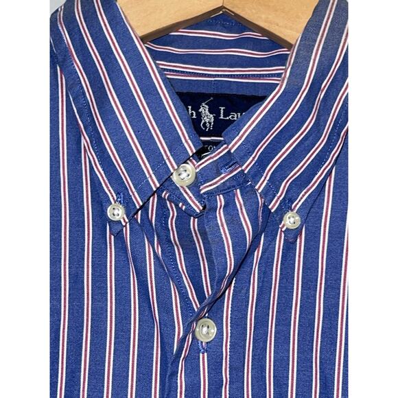 Polo Ralph Lauren Button Dow L Shirt Men Purple Blue Striped Classic Fit Pony - Picture 3 of 6